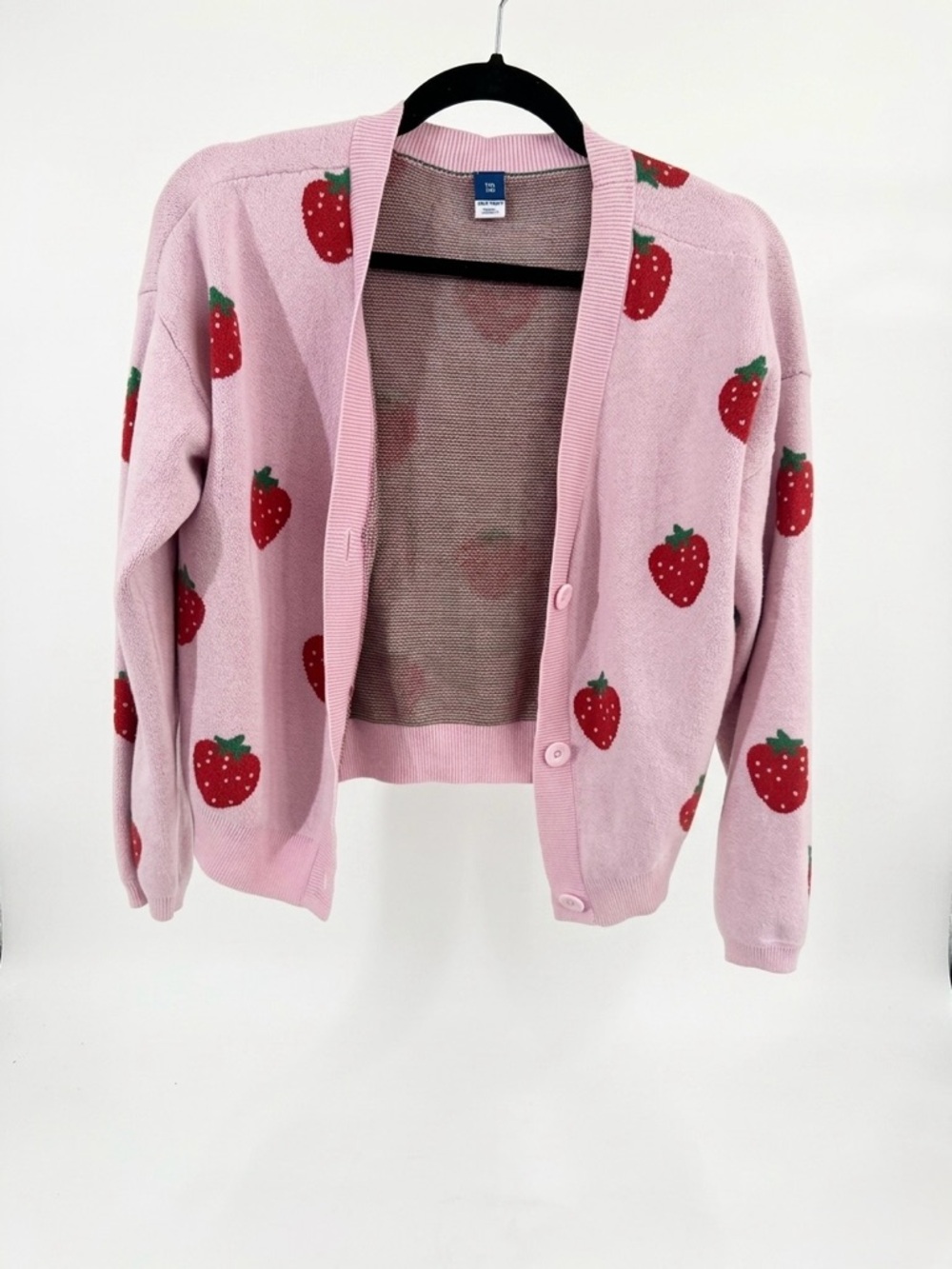 Old Navy Pink Cardigan with Red Strawberry Motif